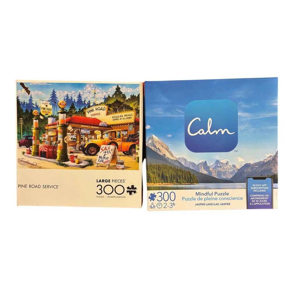 Buffalo Games Pine Road Service & Calm Jasper Lake 300 Piece Jigsaw Puzzle Lot‎